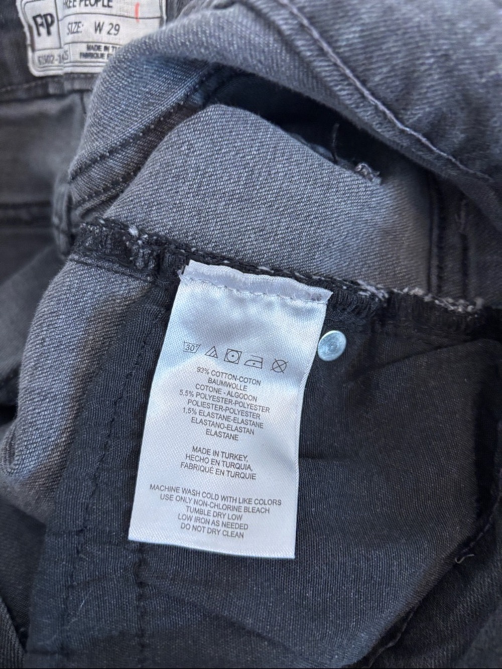 Free People High Rise Straight Raw Hem Jeans Charcoal Grey / Washed Black Sz 29 - Picture 9 of 12